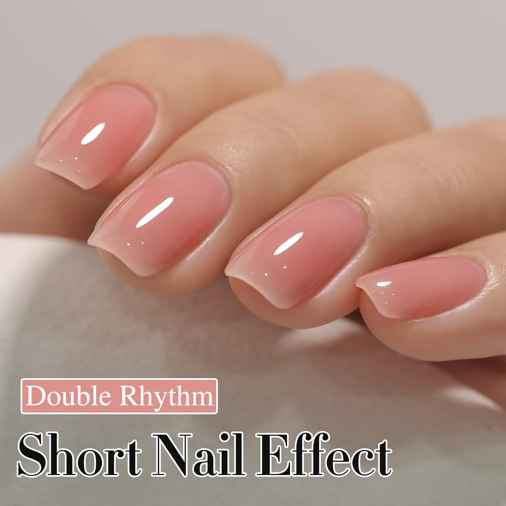 Double Rhythm jelly polish in milky pink shade showcased on the bottle