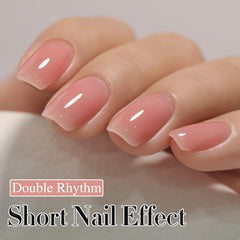 Double Rhythm jelly polish in milky pink shade showcased on the bottle