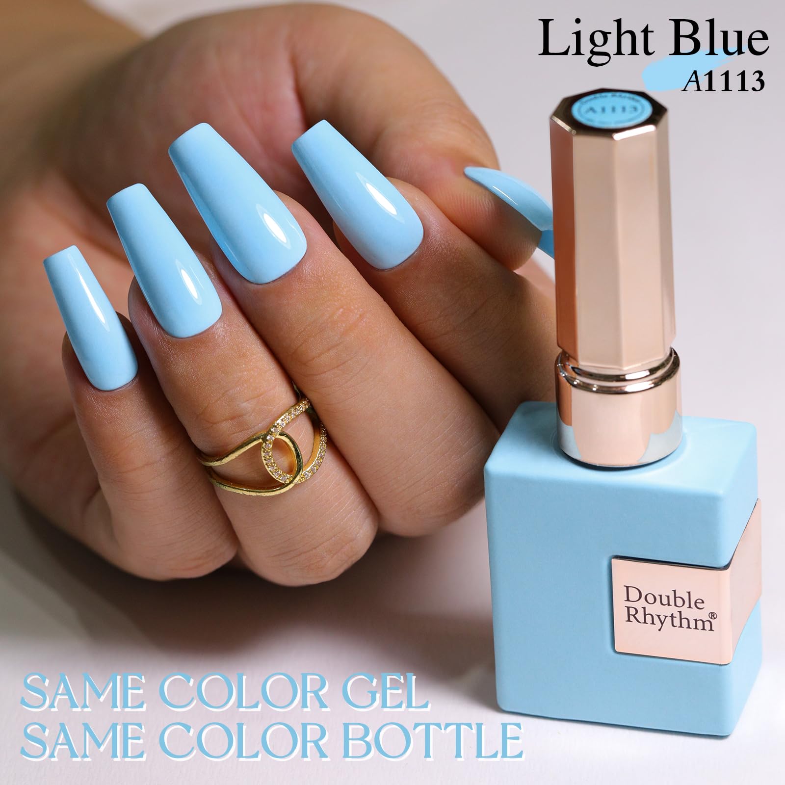 Double Rhythm light blue gel polish cap close-up for precise application