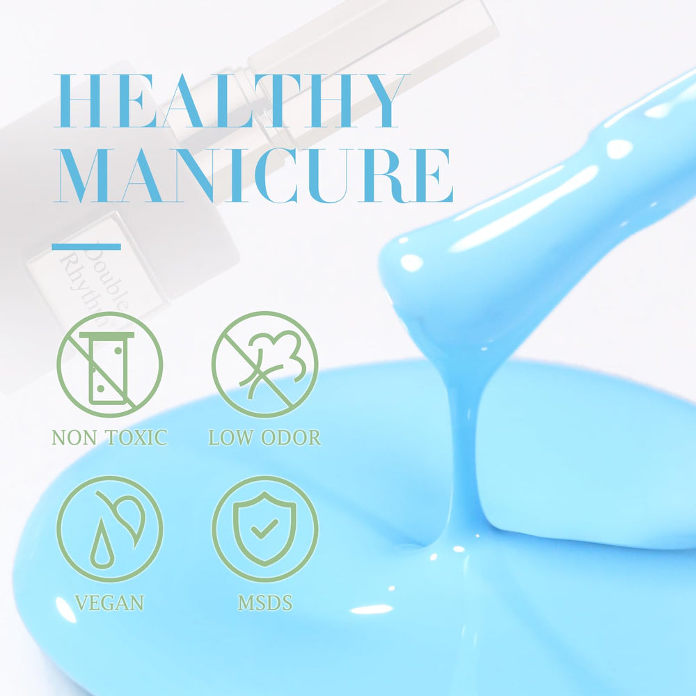Double Rhythm light blue gel polish curing under UV/LED lamp for quick results
