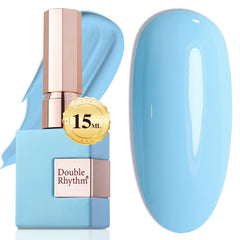 Double Rhythm light blue gel polish bottle front view for at-home manicure