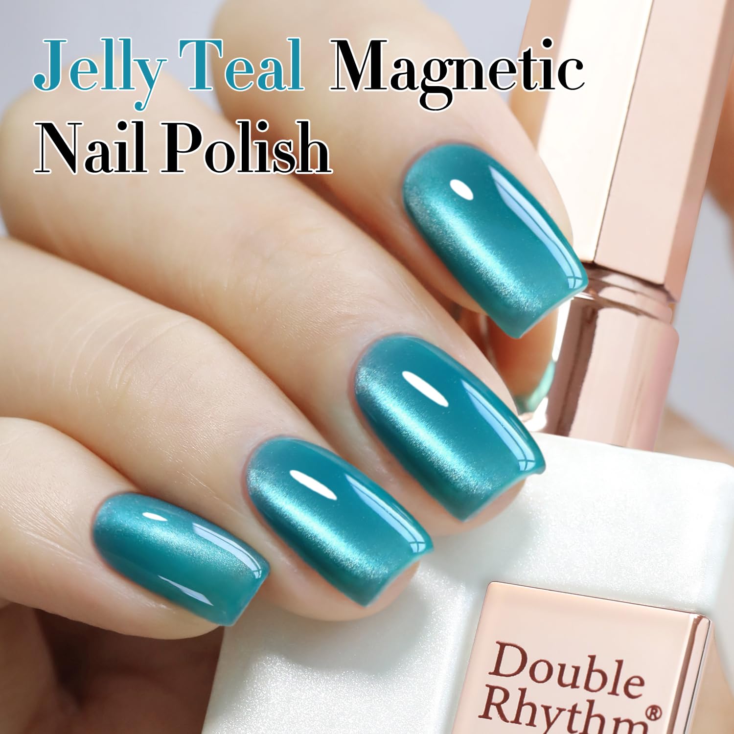 Double Rhythm magnet cat-eye effect in teal for unique nail art at home
