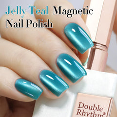 Double Rhythm magnet cat-eye effect in teal for unique nail art at home