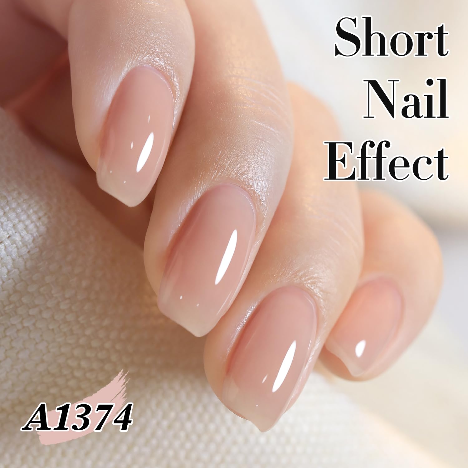 Double Rhythm Milky Pink jelly polish swatch on natural nail shows soft translucent glow