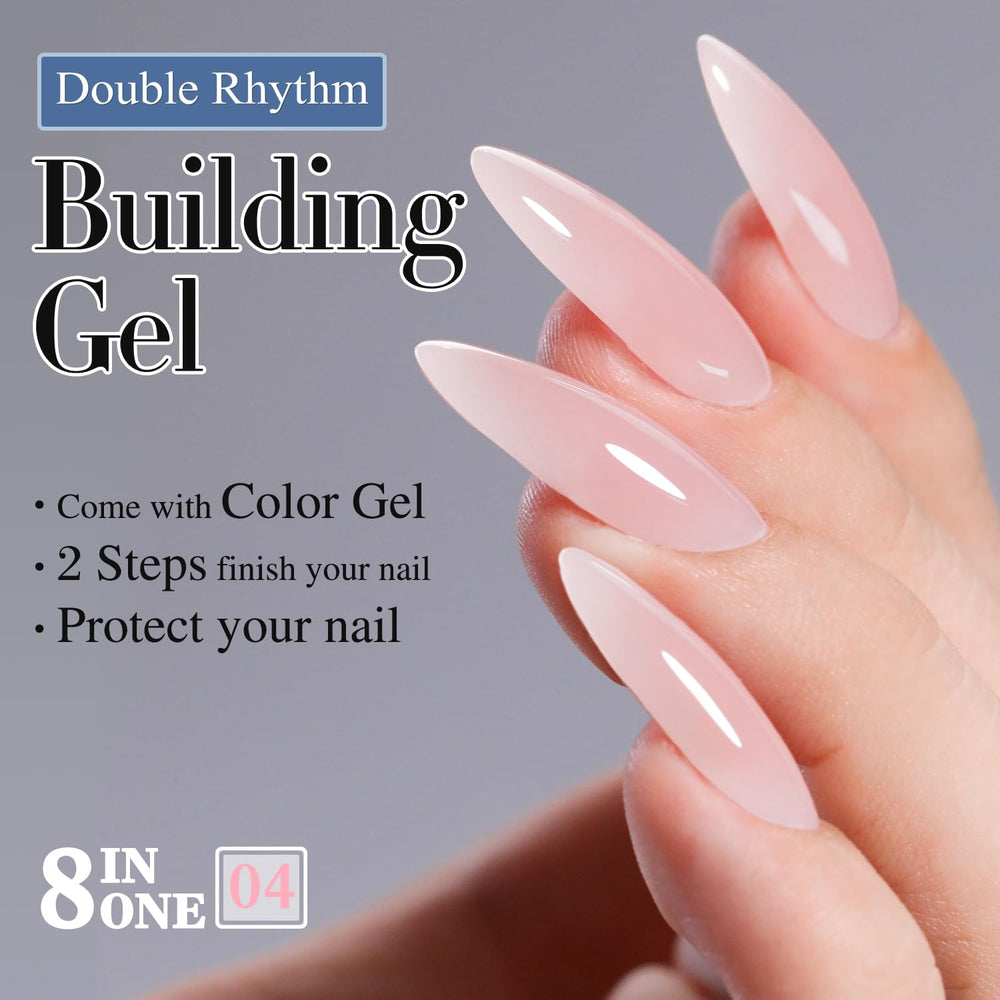 Double Rhythm Milky Pink gel extension bottle for smooth length.