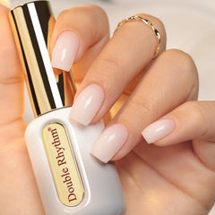Double Rhythm milky white gel polish bottle with milky finish for salon-like shine