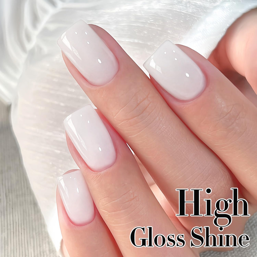 Double Rhythm milky gel polish color swatch showing translucent nude shade for versatile nail art.