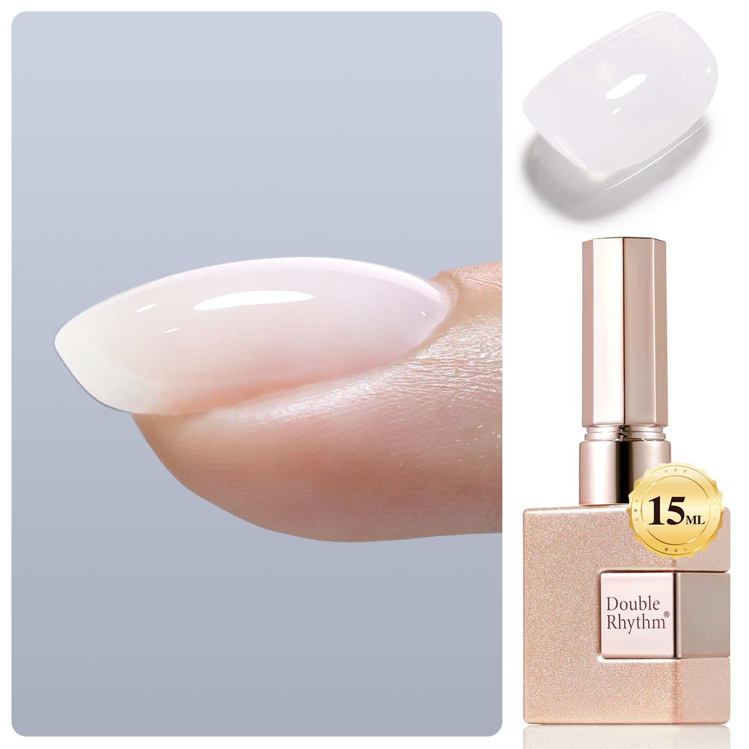 Double Rhythm Milky White Rubber Gel bottle close-up showing smooth base for home manicures