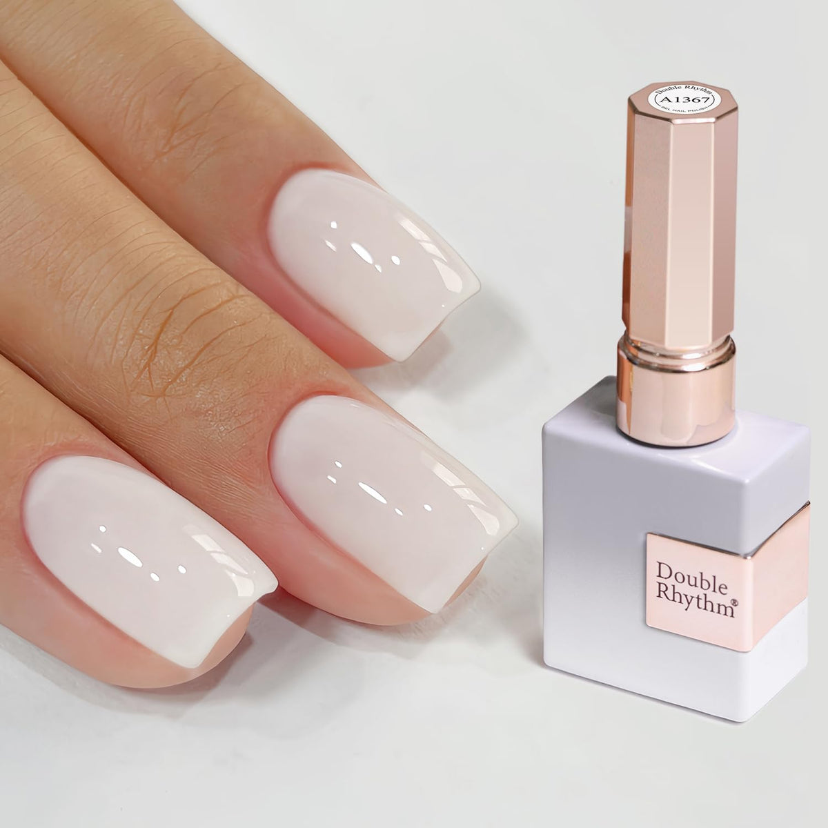 Double Rhythm milky white gel polish bottle showing sheer finish for natural nails