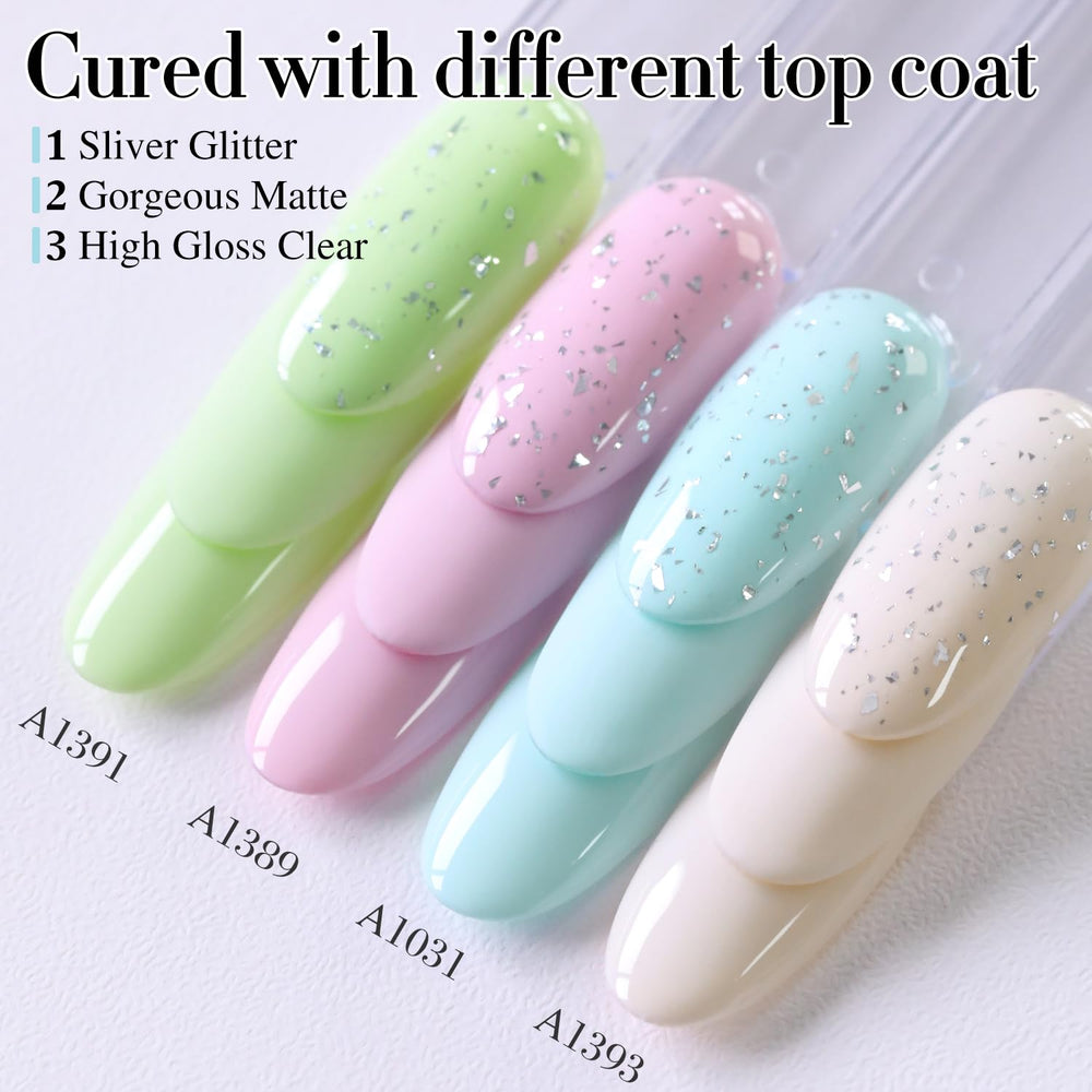 Double Rhythm nails show high-gloss beige-pink finish