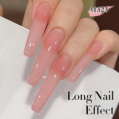 Double Rhythm nail art on natural nails using sheer milky color
