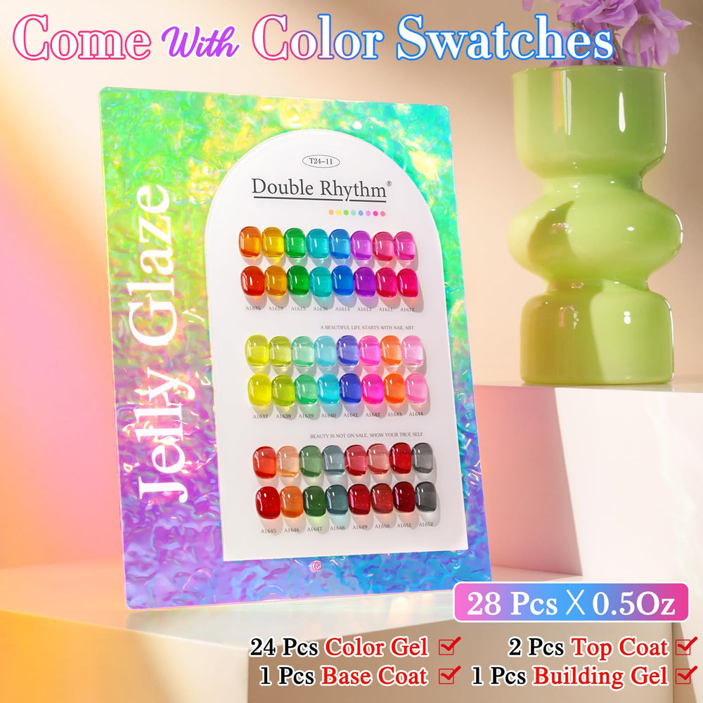 Double Rhythm neon jelly collection bottles shown for bold high pigment manicures