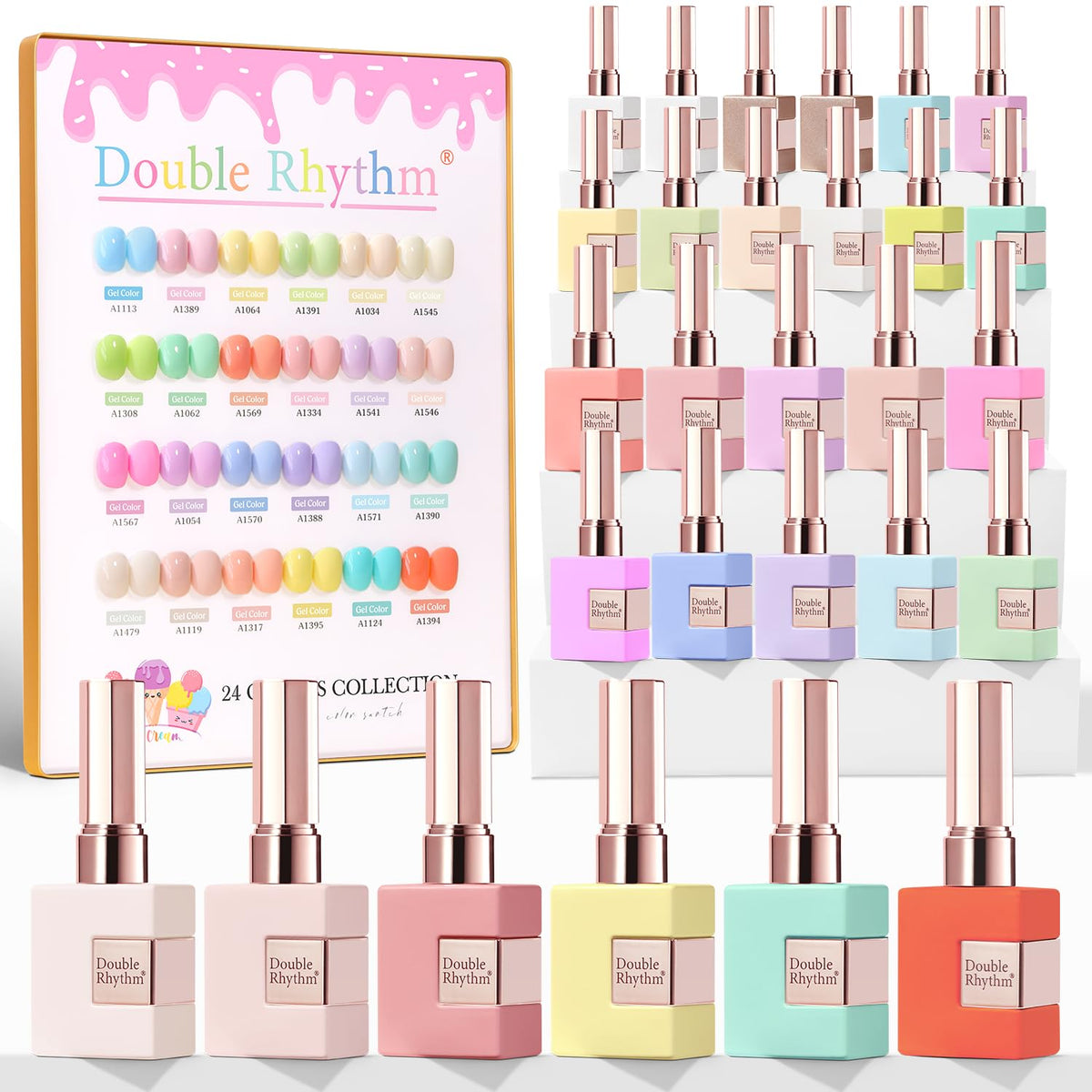 Double Rhythm pastel gel polish bottle close-up for at-home manicures.