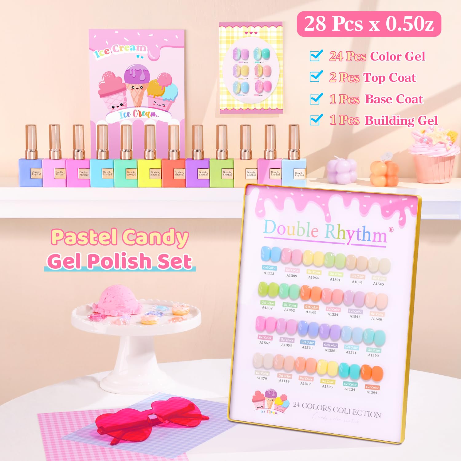 Double Rhythm pastel swatches displaying color options for designs.