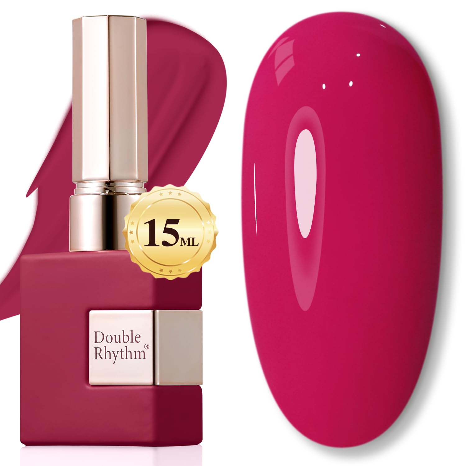 Double Rhythm gel polish 15ml bottle close-up showing sheer color and shine.