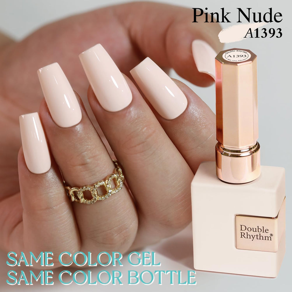 Double Rhythm sheer beige-pink gel polish brush applying smooth stroke