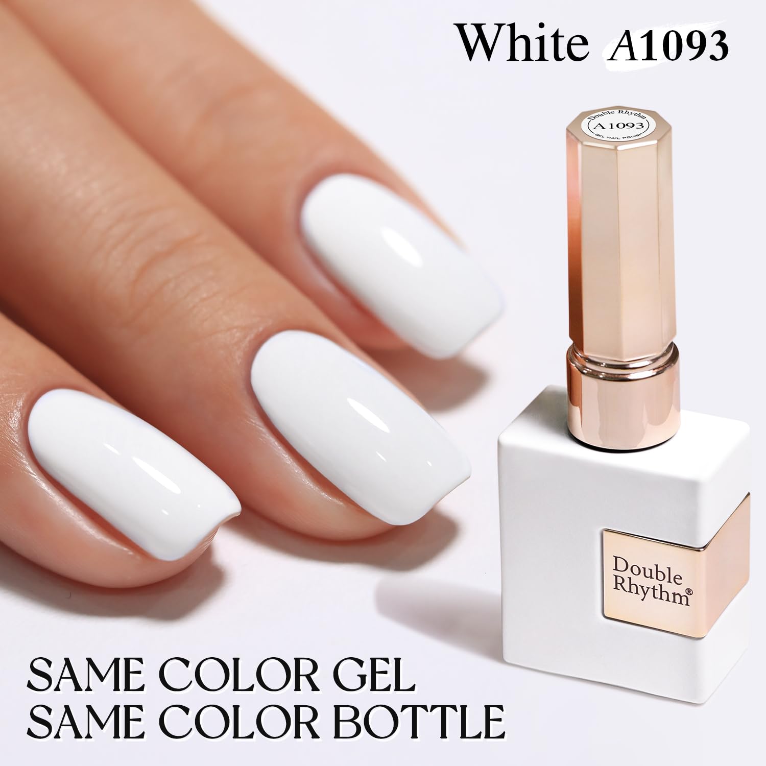 Double Rhythm sheer white gel swatch on nail for versatile wear