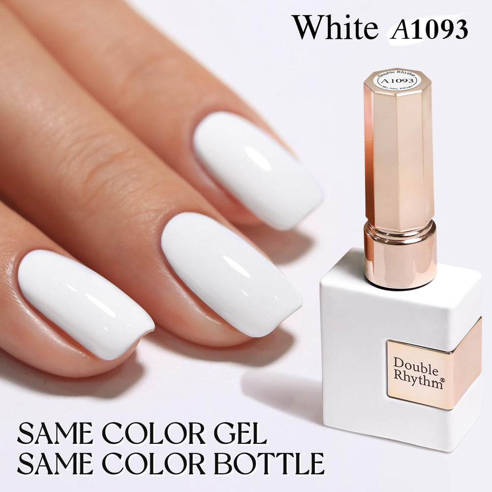 Double Rhythm sheer white gel swatch on nail for versatile wear
