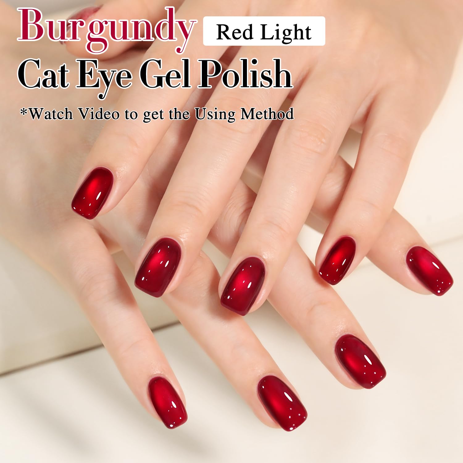 Double Rhythm Red cat eye gel polish shows translucent sheer color with depth