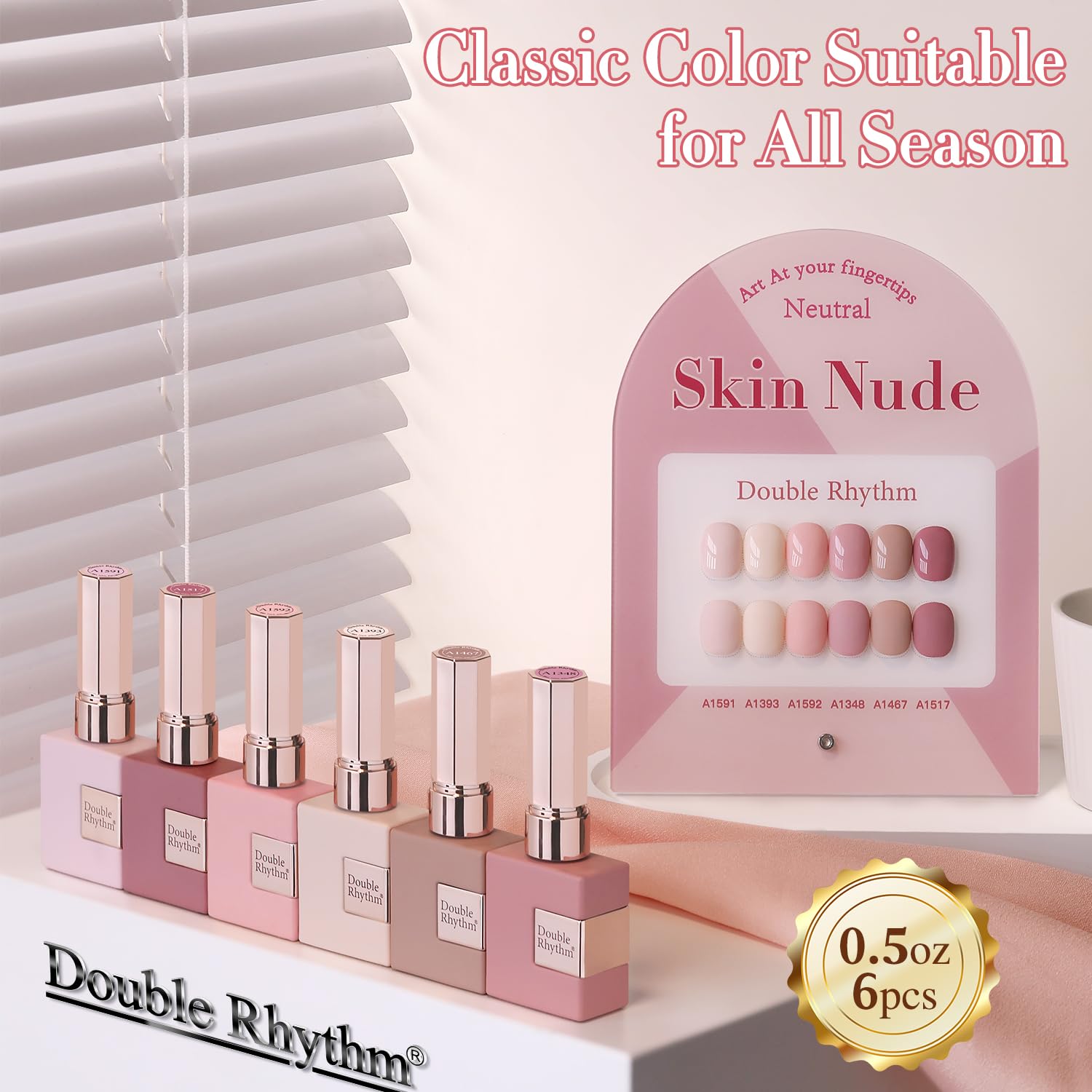 Double Rhythm same color, same bottle polish on swatch nails for consistent look.