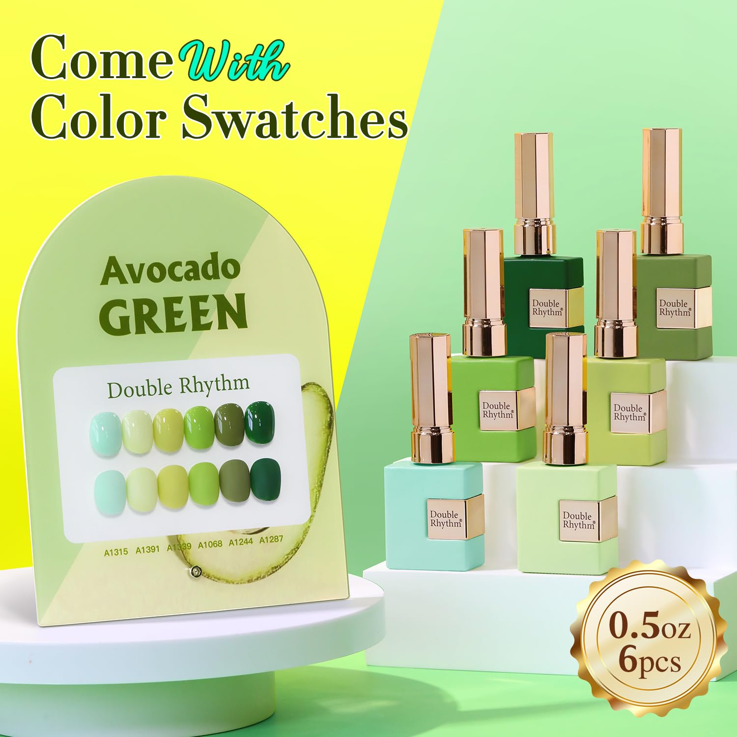 Double Rhythm same-color gel polish bottle close-up highlights consistent shade across bottles.