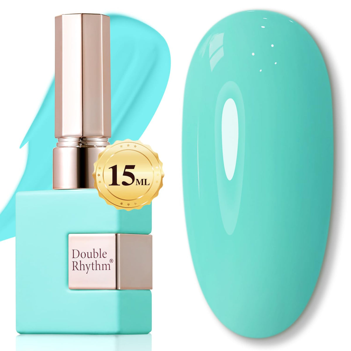 Double Rhythm Sea Blue gel polish bottle displays pure color for home manicures.