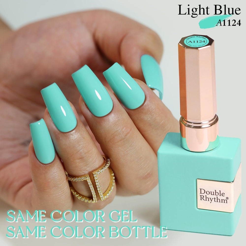 Double Rhythm Sea Blue polish cap and bottle ready for easy DIY application.