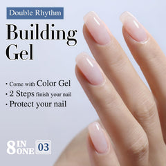 Double Rhythm thickening gel creates strong structure for lasting nail wear.