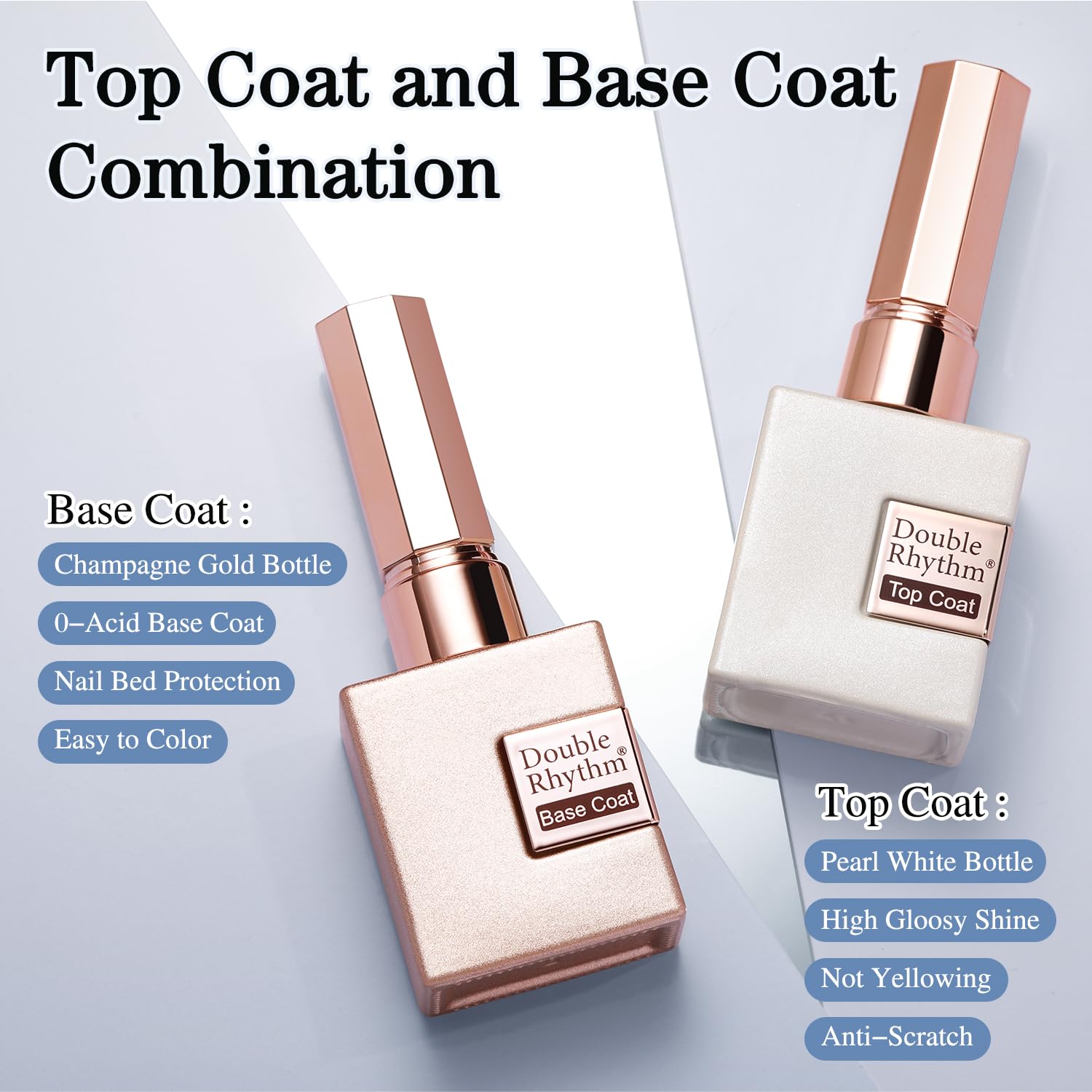 Double Rhythm top coat no-wipe 15ml bottle delivering a glossy protective layer.