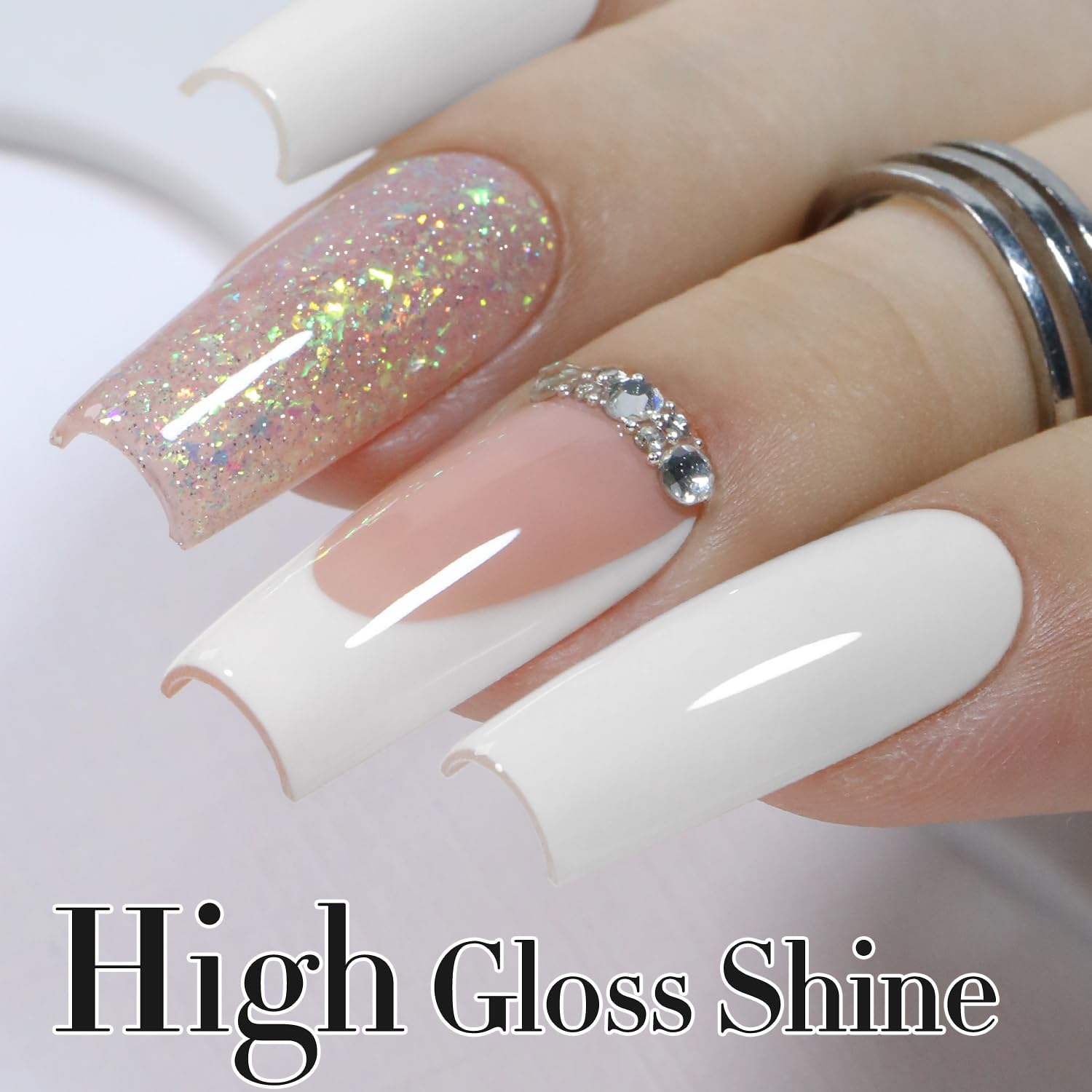 Double Rhythm at-home manicure tools arranged beside the polish kit