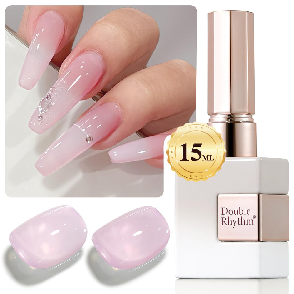 Double Rhythm translucent gel polish bottle with milky jelly finish