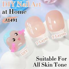 Double Rhythm translucent neutral nude shade creates natural nails with glossy finish.
