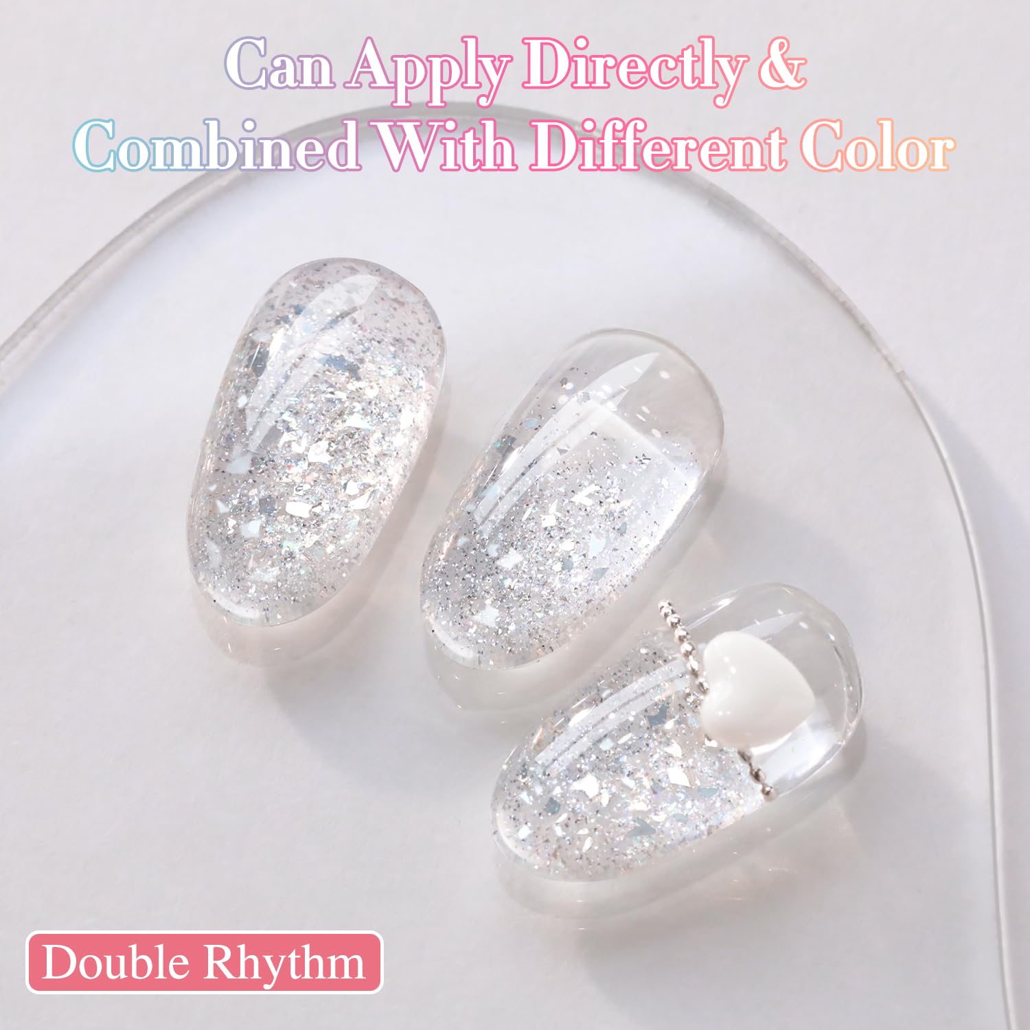 Double Rhythm uñas diseño purpurina, acabado llamativo para arte de uñas casero