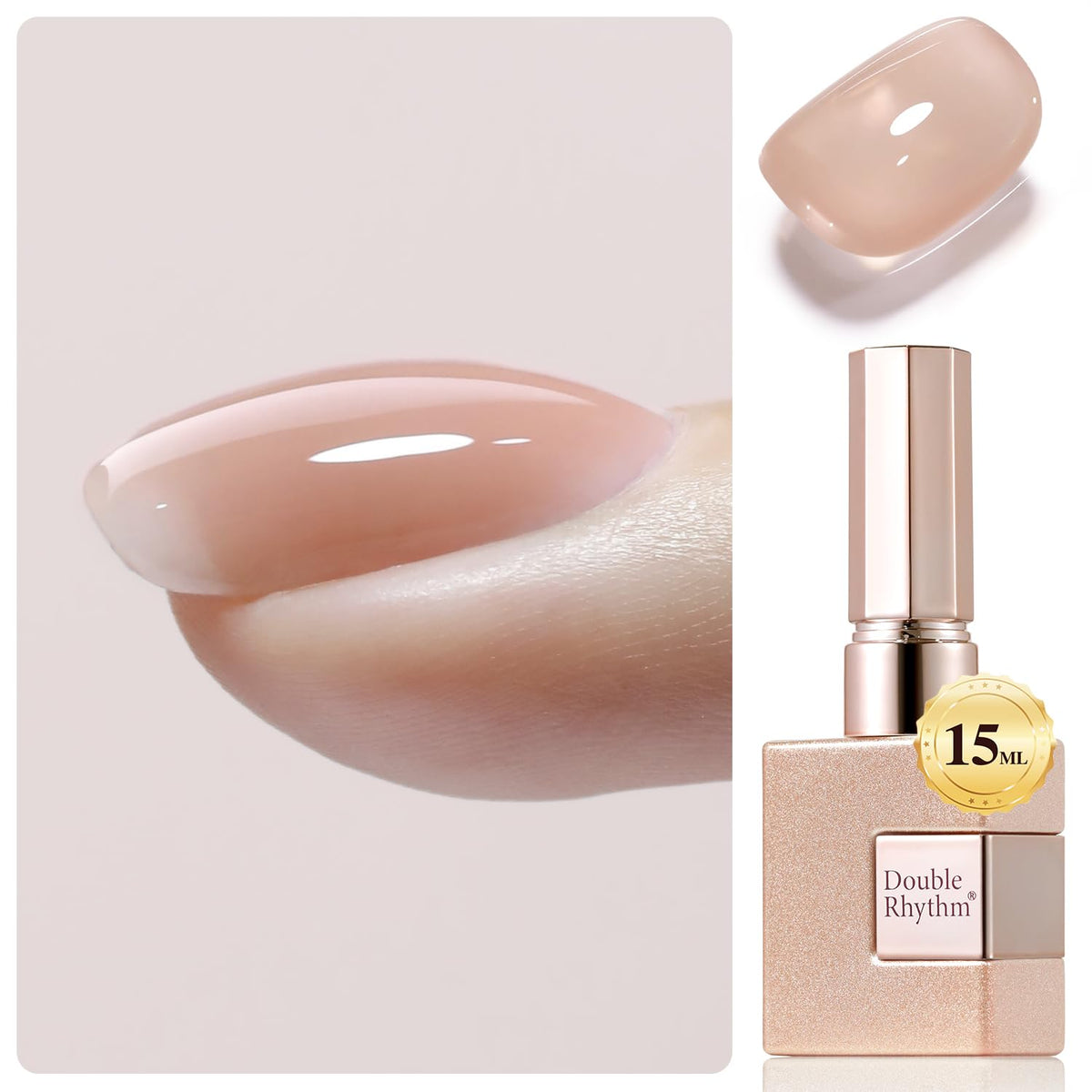 Double Rhythm clear gel nail polish 15ml for long-lasting shine and easy extensions.