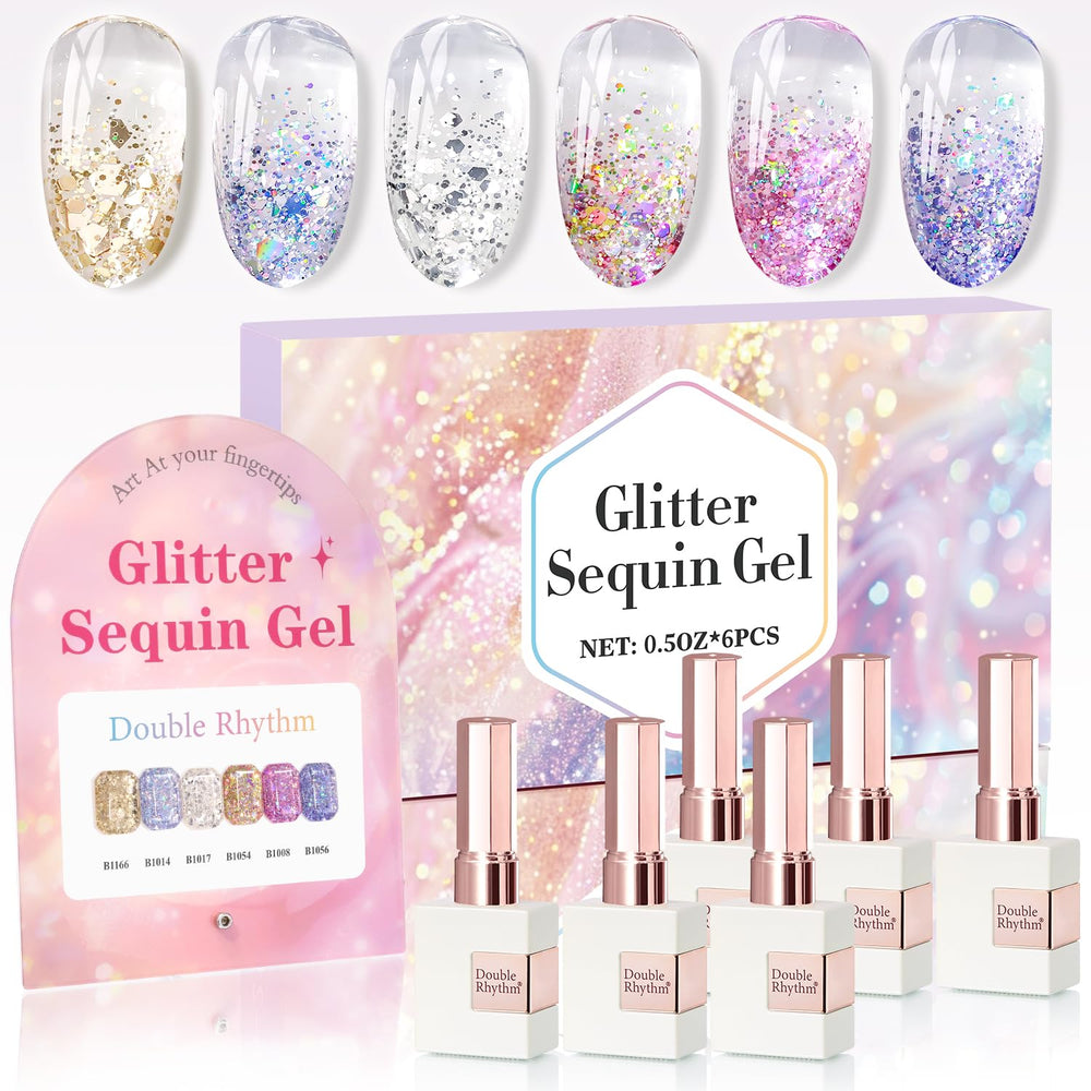 Double Rhythm gold glitter gel polish swatch for radiant nails