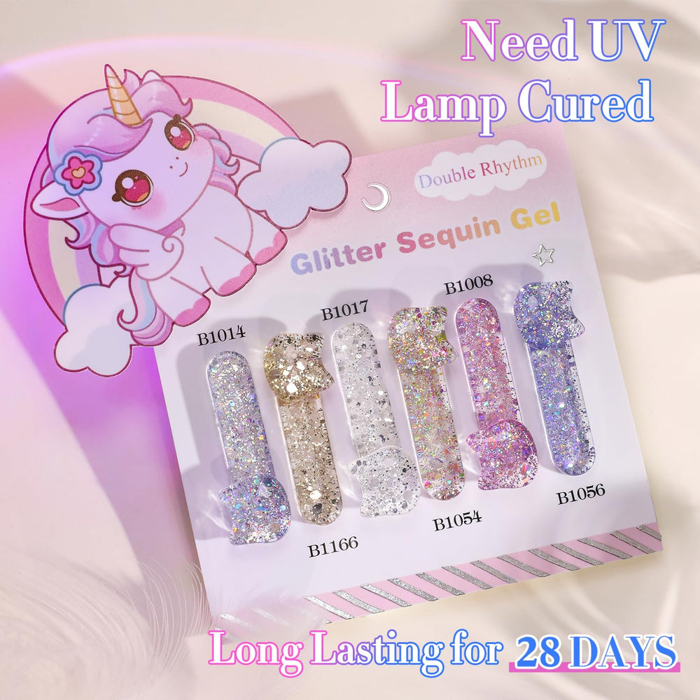 Double Rhythm pink glitter gel polish swatch for playful nails