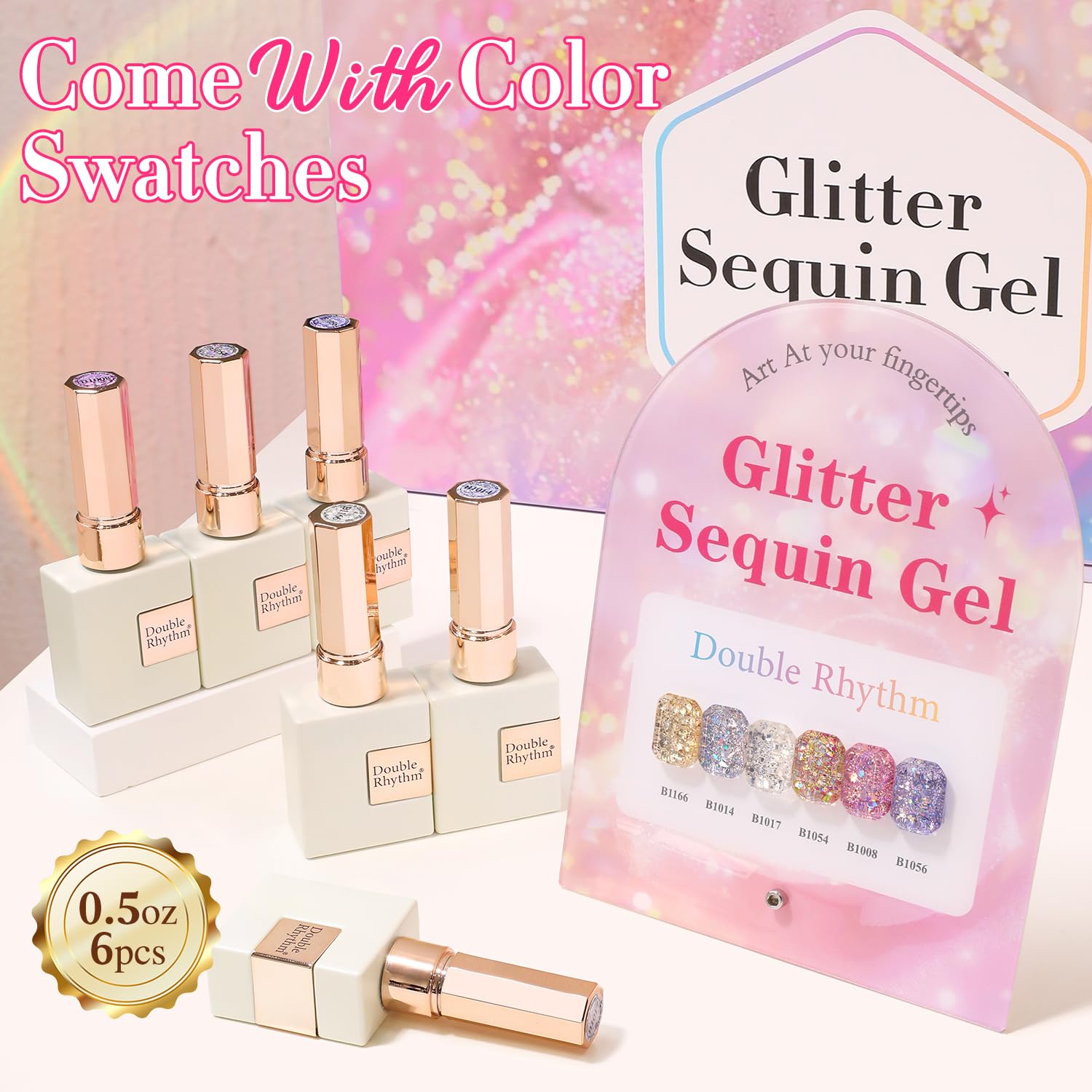 Double Rhythm silver glitter gel polish swatch for sleek metallic finish
