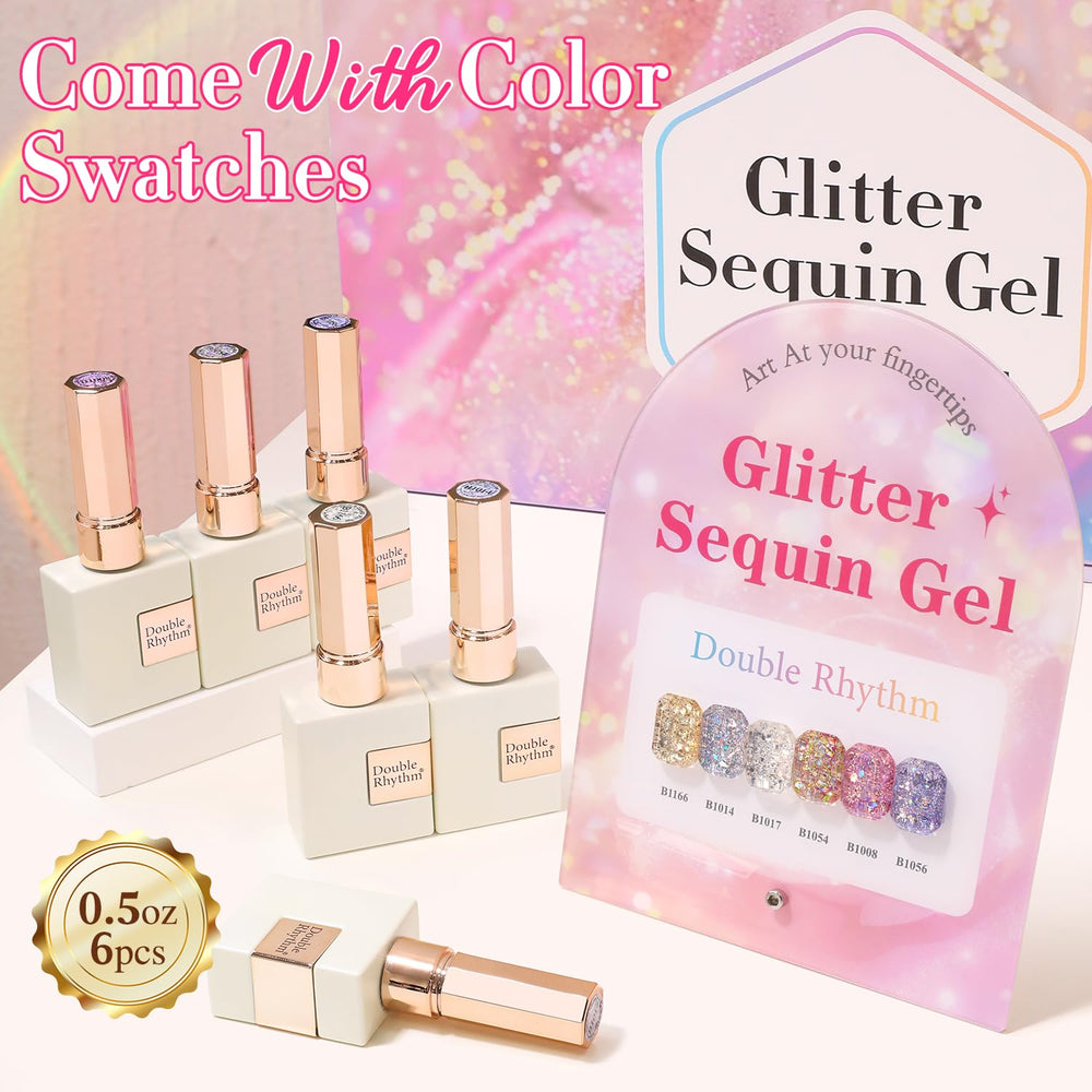 Double Rhythm silver glitter gel polish swatch for sleek metallic finish