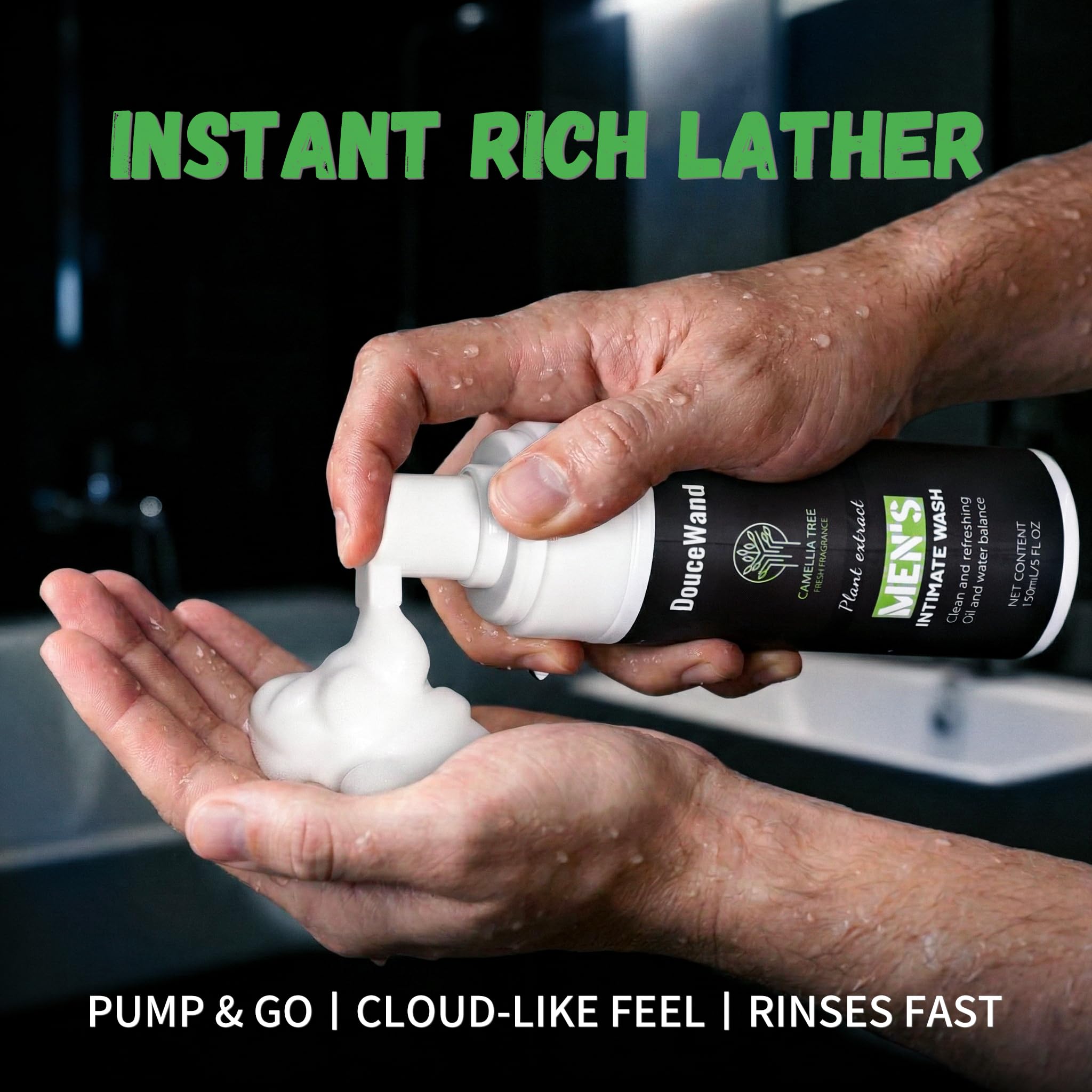 DOUCEWAND foaming wash pump enables easy, mess-free post-workout cleansing.