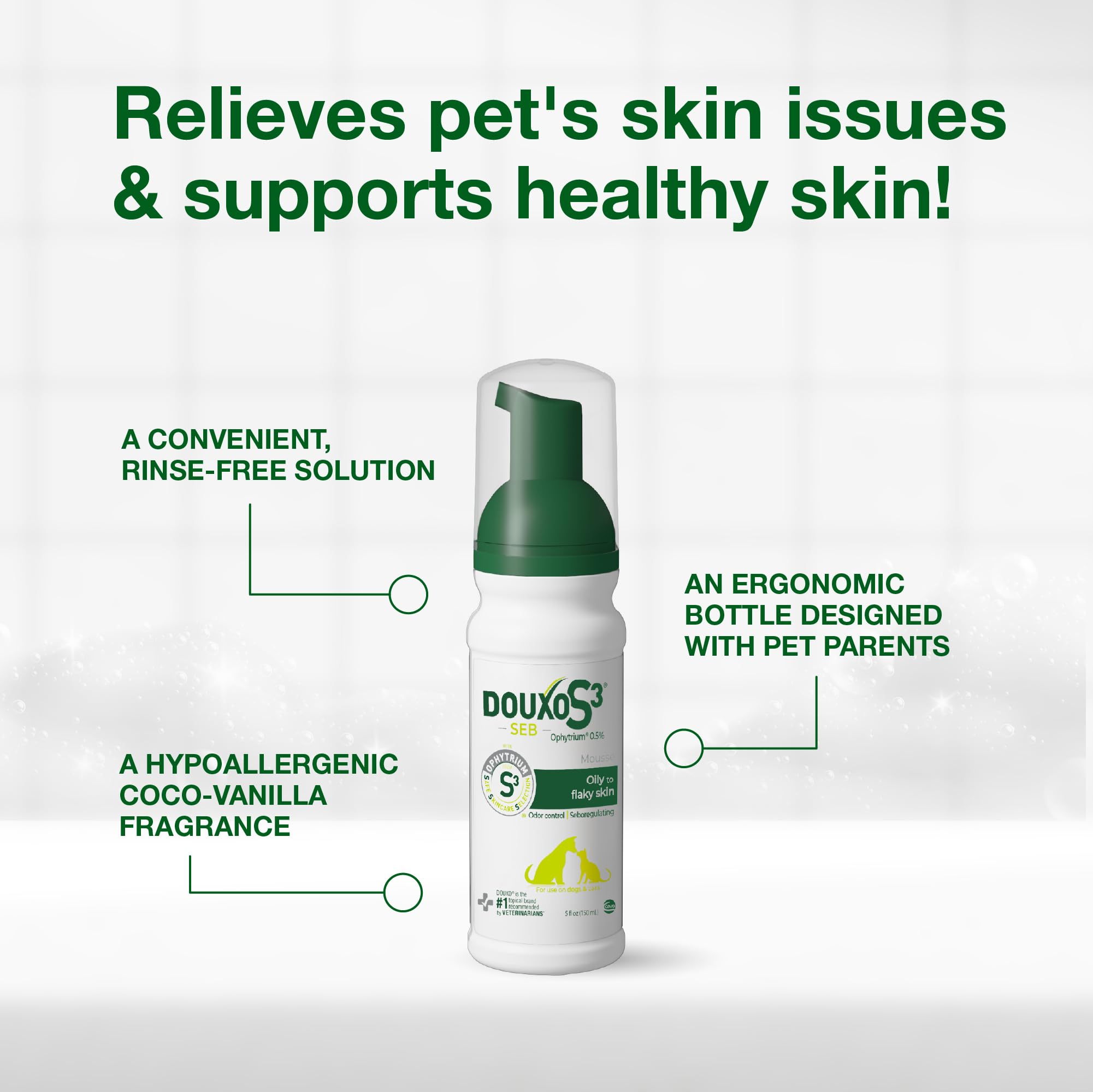 Mousse reduces dandruff and controls odors on seborrheic skin