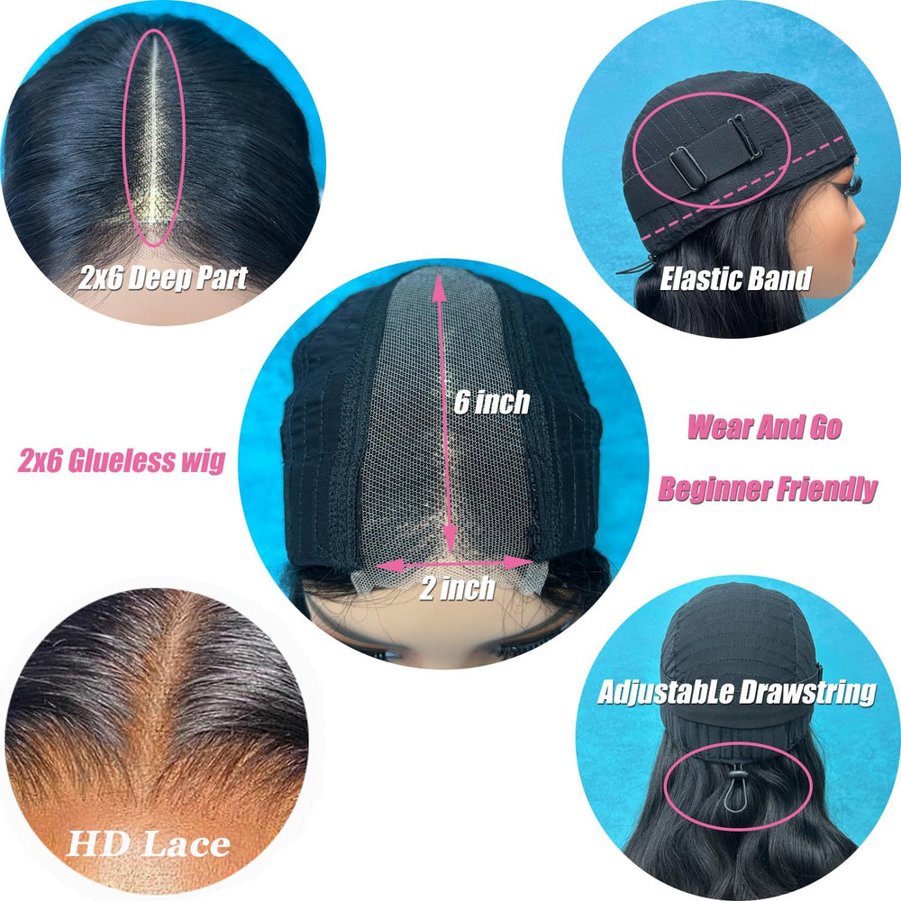 Douyin wear and go glueless wig 2x6 lace closure with deep part