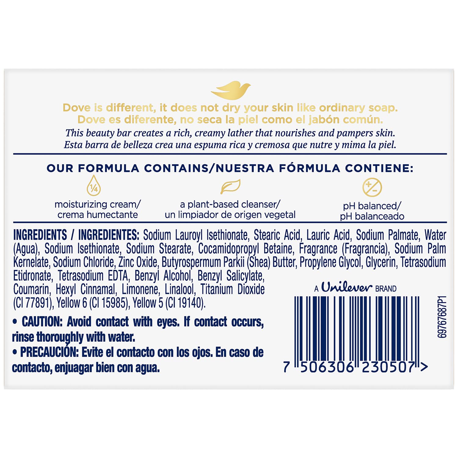 Dove 3-in-1 bar creates rich lather for face, body, and hands.