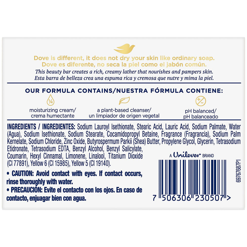 Dove 3-in-1 bar creates rich lather for face, body, and hands.