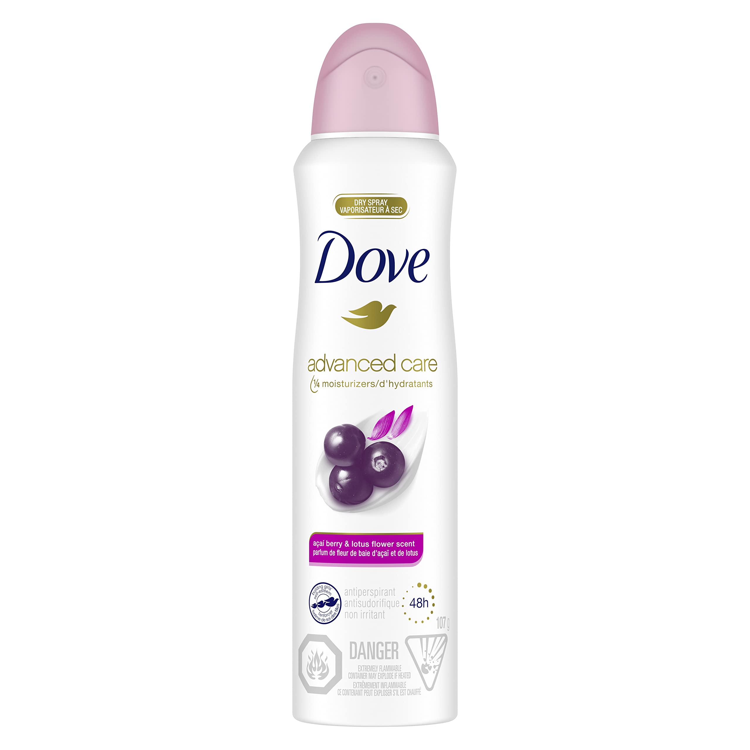 Dove Advanced Care Acai Berry & Lotus Flower envase principal con aroma suave