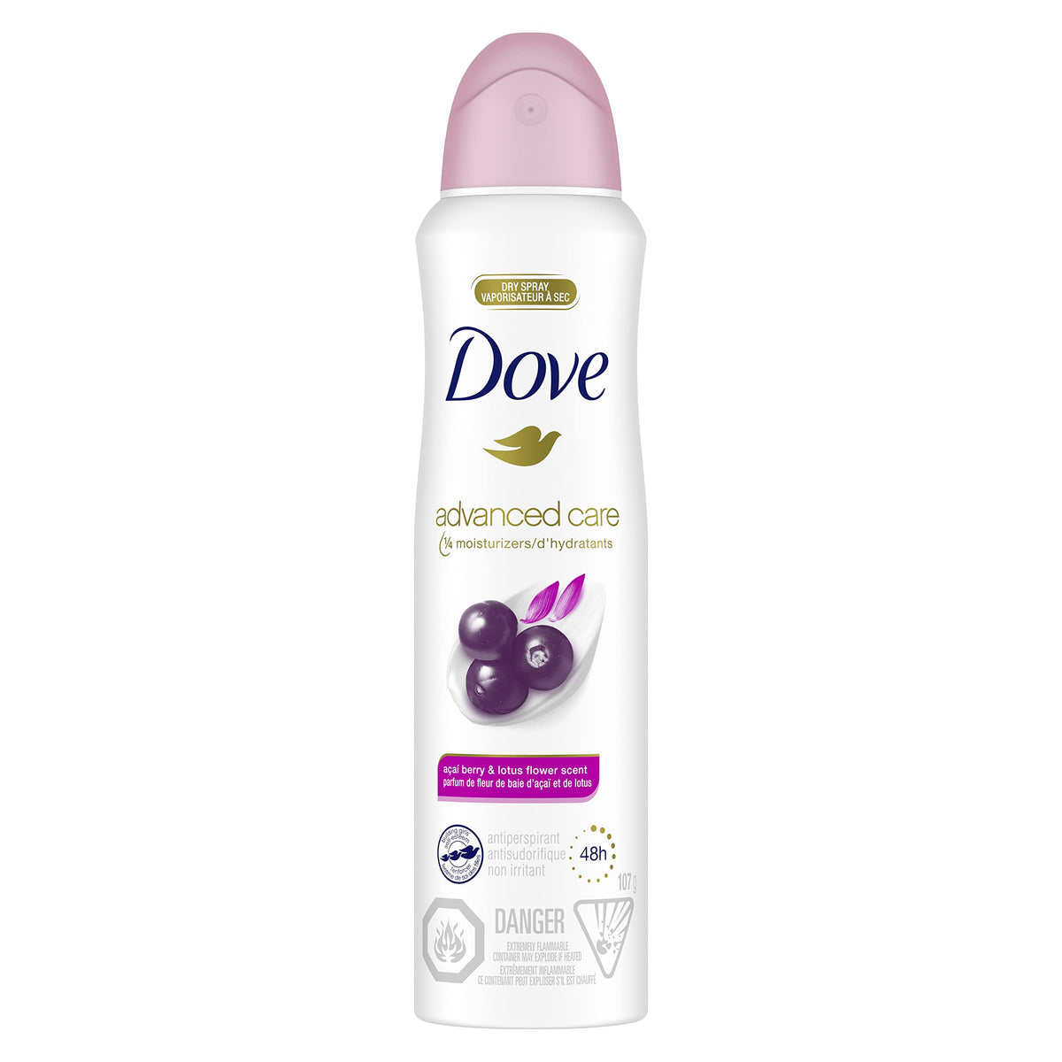 Dove Advanced Care Acai Berry & Lotus Flower envase principal con aroma suave