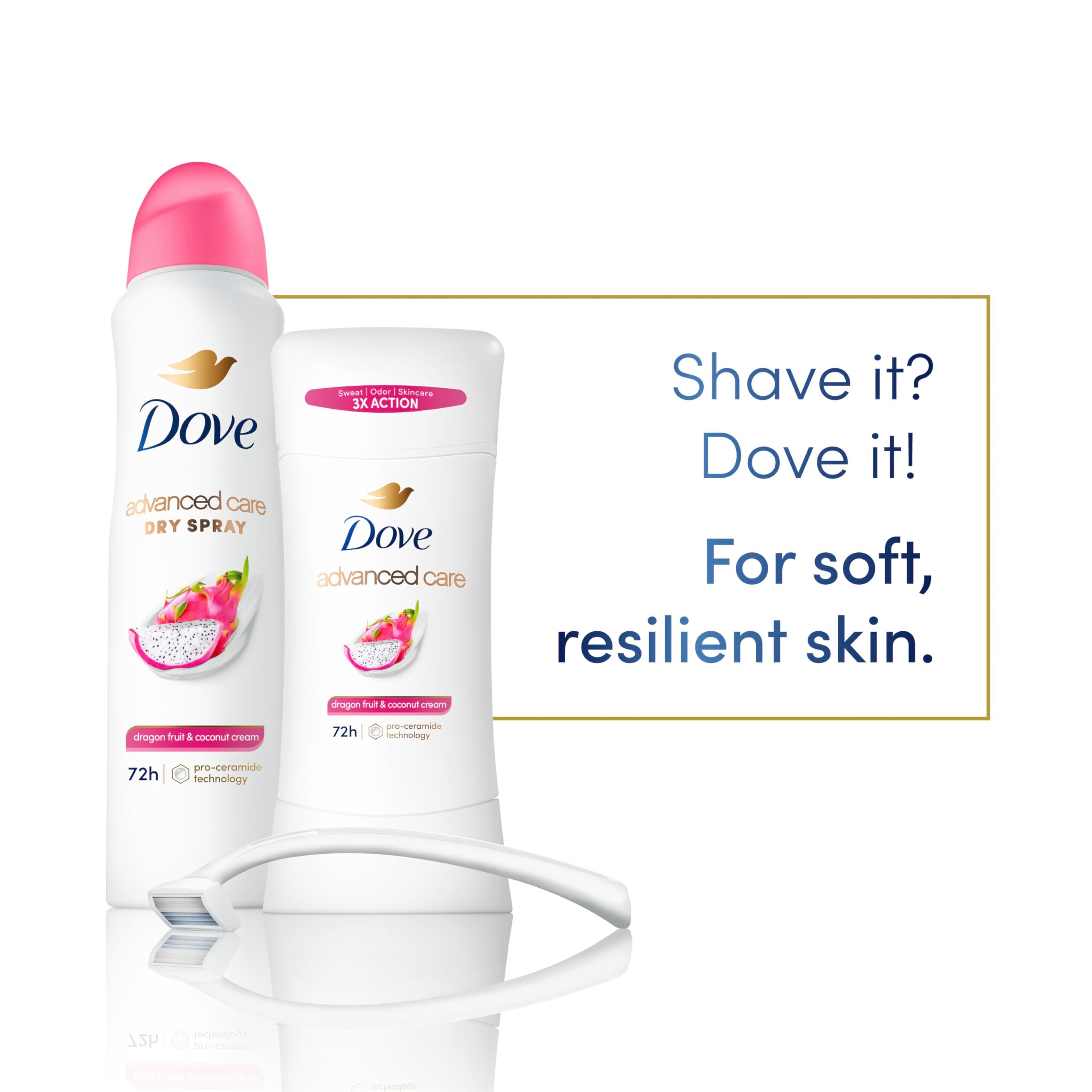 Dove Advanced Care barra desodorante para uso diario en axilas.