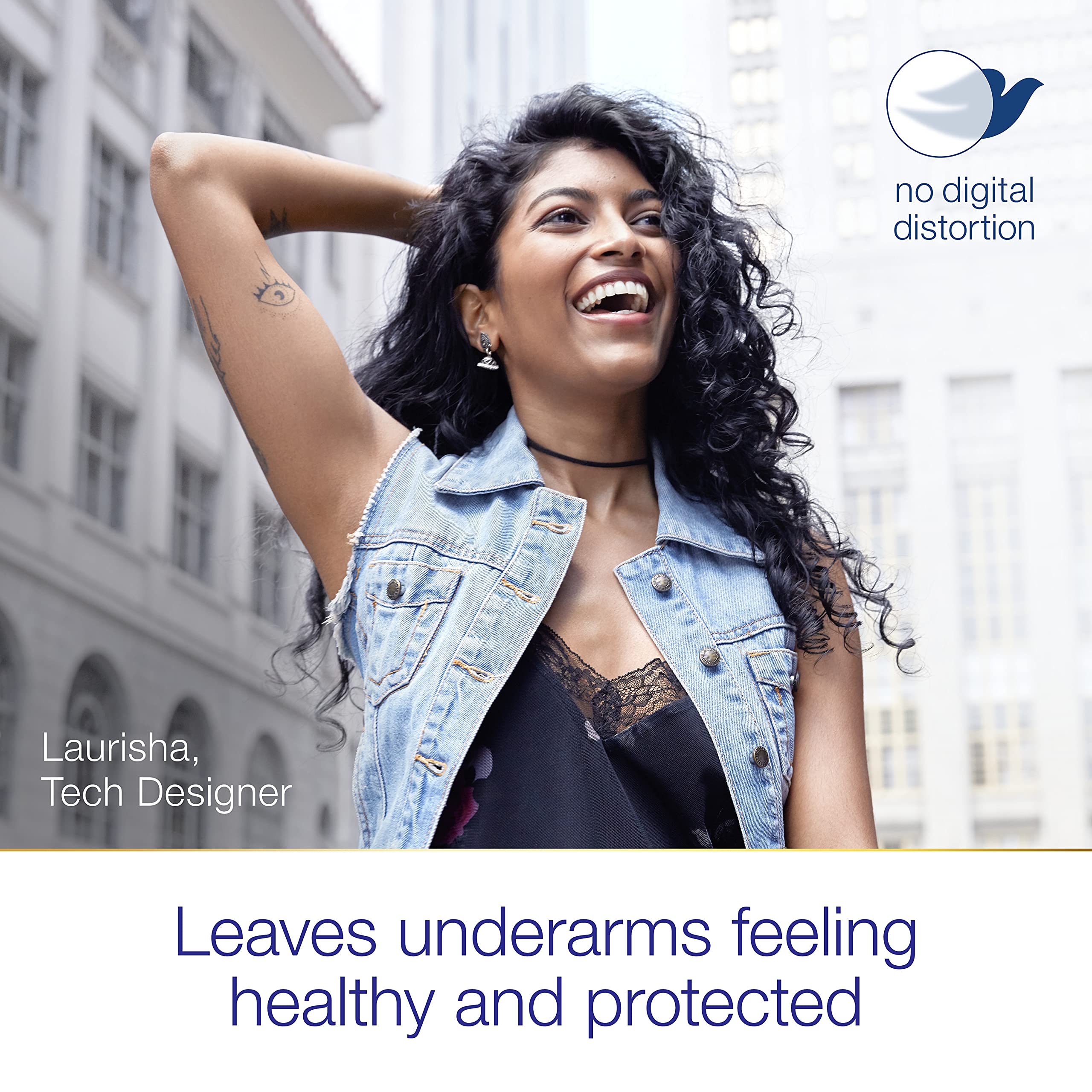 Dove Advanced Care Caring Coconut dry spray application underarm demonstrates comfortable, dry feel after use.