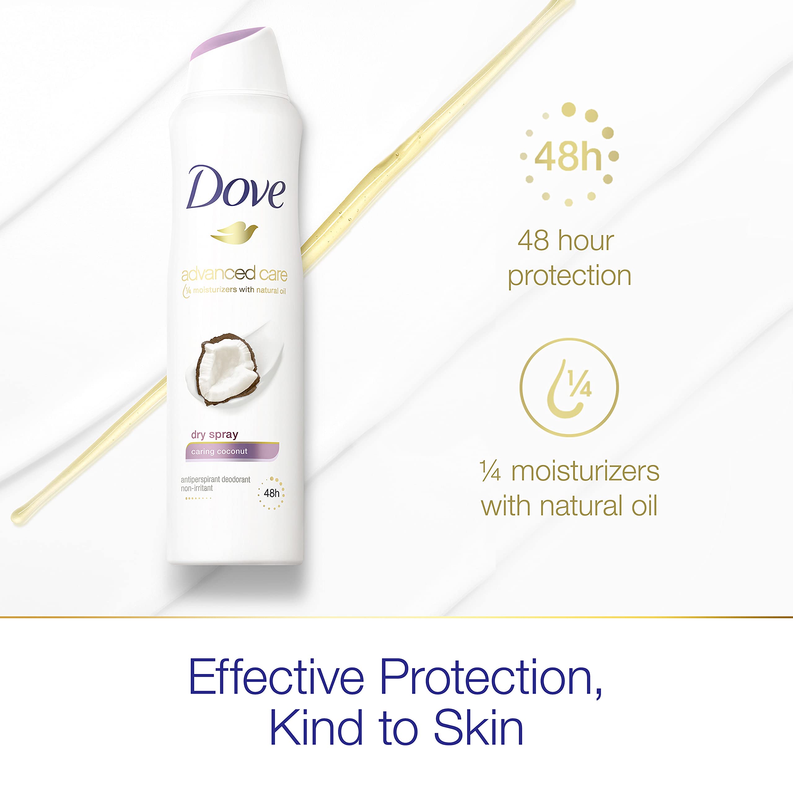 Dove Advanced Care Caring Coconut dry spray fragrance note highlights creamy coconut scent.