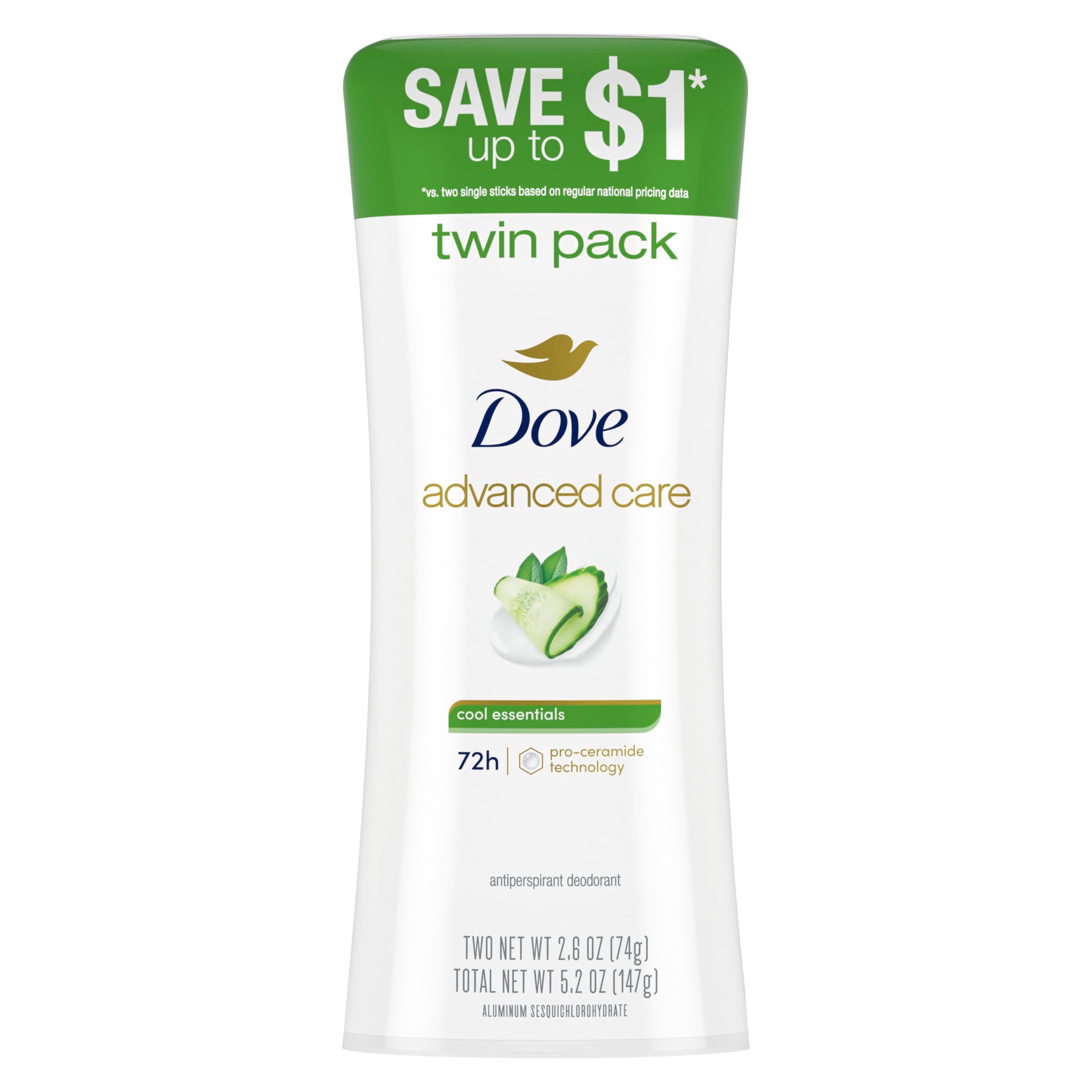 Dove Advanced Care Cool Essentials doble pack, empaque visible para rutina diaria de cuidado