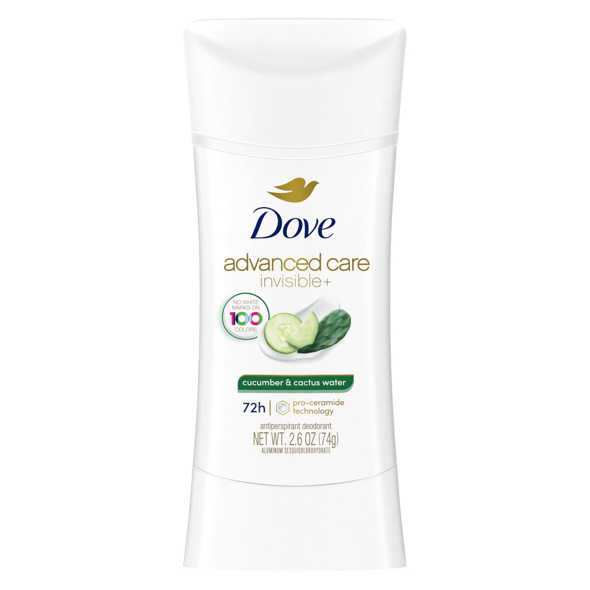 Dove Advanced Care cucumber and cactus water stick – close-up showing smooth invisible protection.
